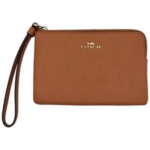 Coach Corner Zip Wristlet Card Holder Wallet in Sunset Burnt Orange Leather